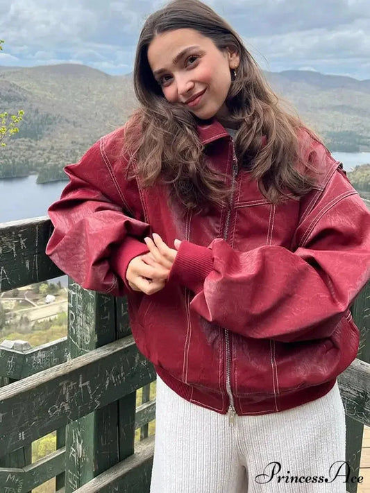 Autumn Leather Oversize Long Sleeve Turn-down Collar Fashion Casual Jacket