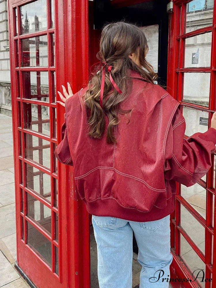 Autumn Leather Oversize Long Sleeve Turn-down Collar Fashion Casual Jacket