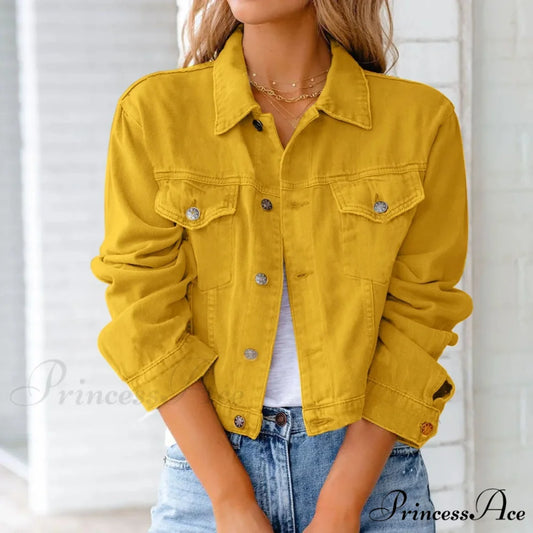 Autumn Short Slim Jeans Long Sleeve Lapel Pocket Chic Stylish Elegant Fashionable Denim Overcoat Winter Woman Jacket