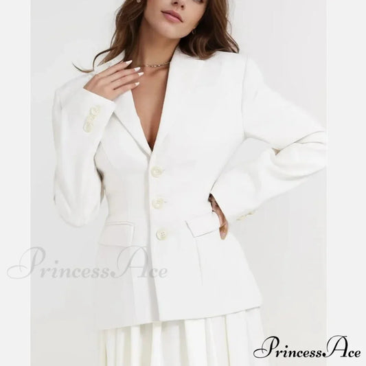 Autumn Single-Breasted Buttons Slim Waist Retro Shoulder Full Sleeve Blazer