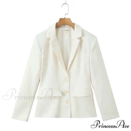 Autumn Single-Breasted Buttons Slim Waist Retro Shoulder Full Sleeve Blazer creamy-white / S
