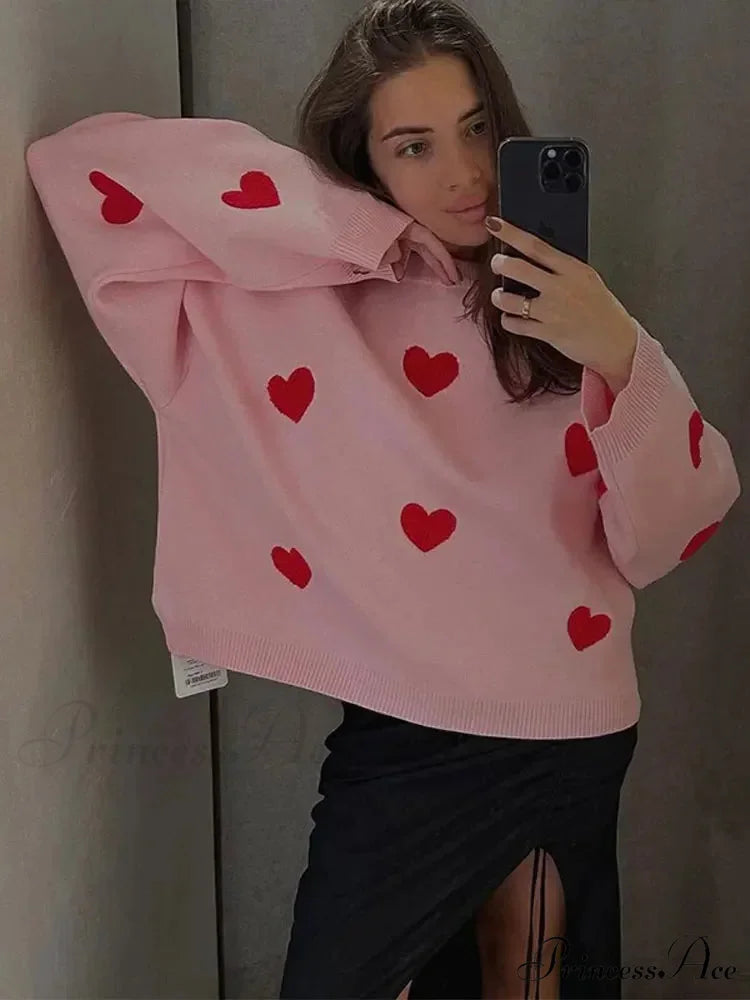 Autumnal Oversized Cozy Heart-printed Casual Comfortable Thickened Long Sleeve Warm Sweater