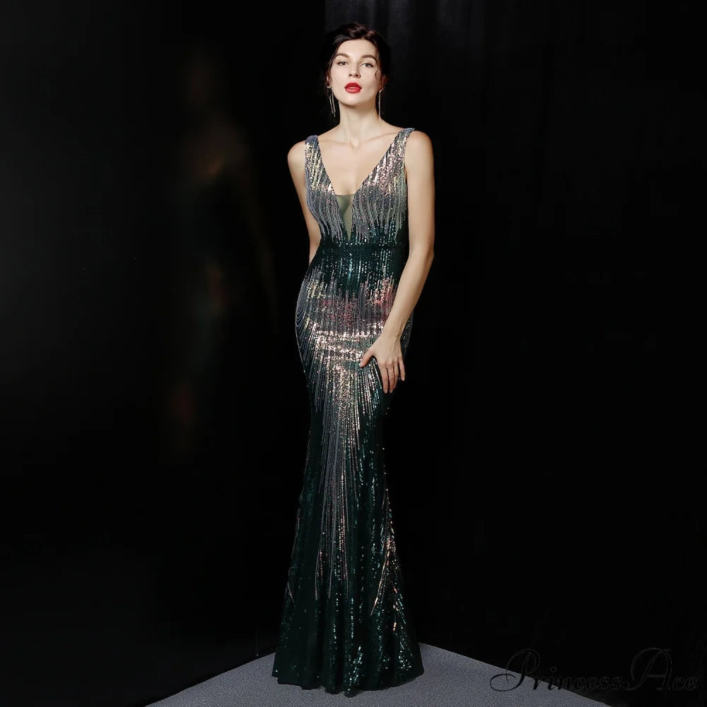 Ava Colorful Stylish Sequin Formal Dress HUNTER / XS