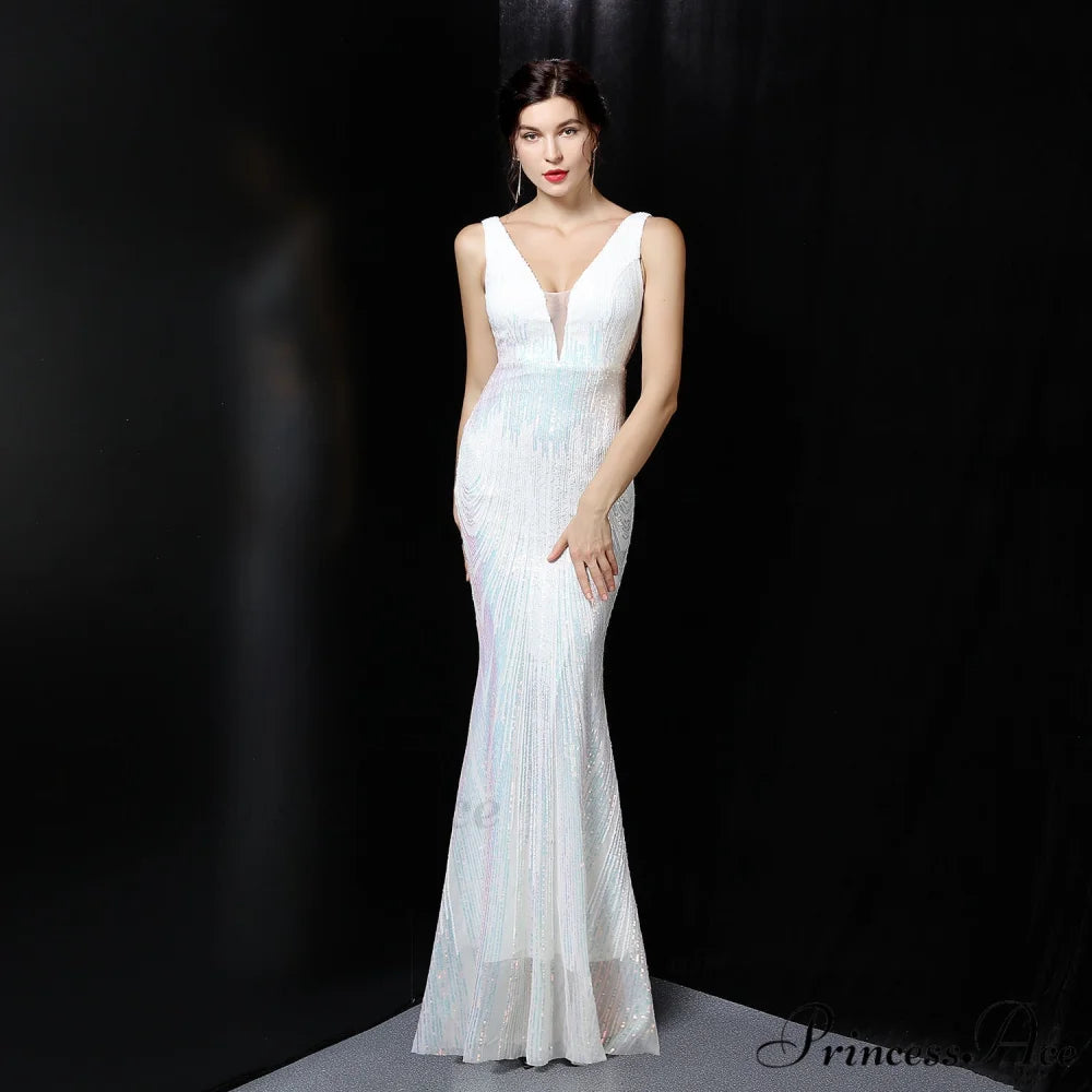 Ava Colorful Stylish Sequin Formal Dress WHITE / S