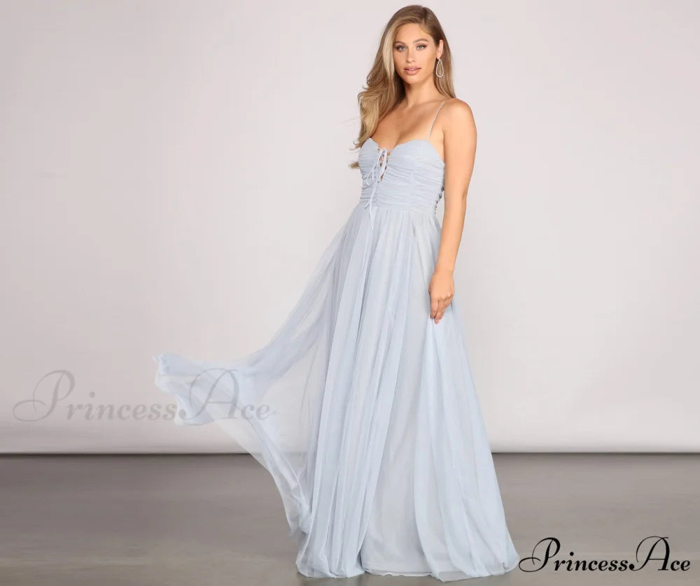 Aviva Formal A-Line Charming High Slit Dress BLUE / S