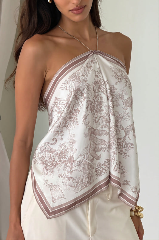 Vacation Print Back Tie Halter Top