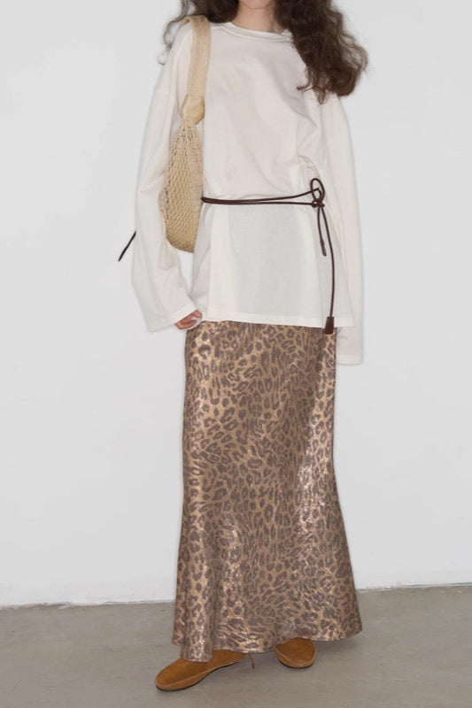 Glossy Straight Leopard Midi Skirt