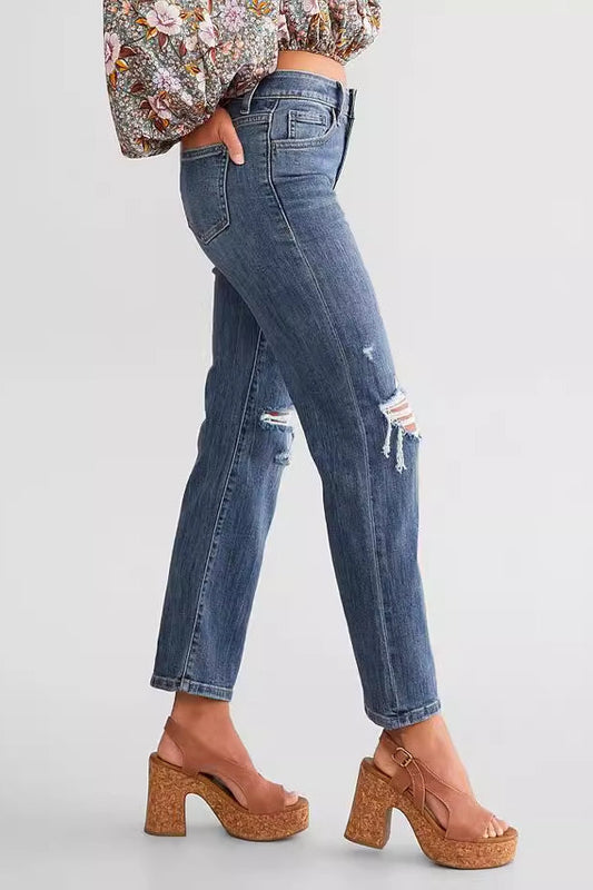 Stretch Slim Ripped Straight Jean