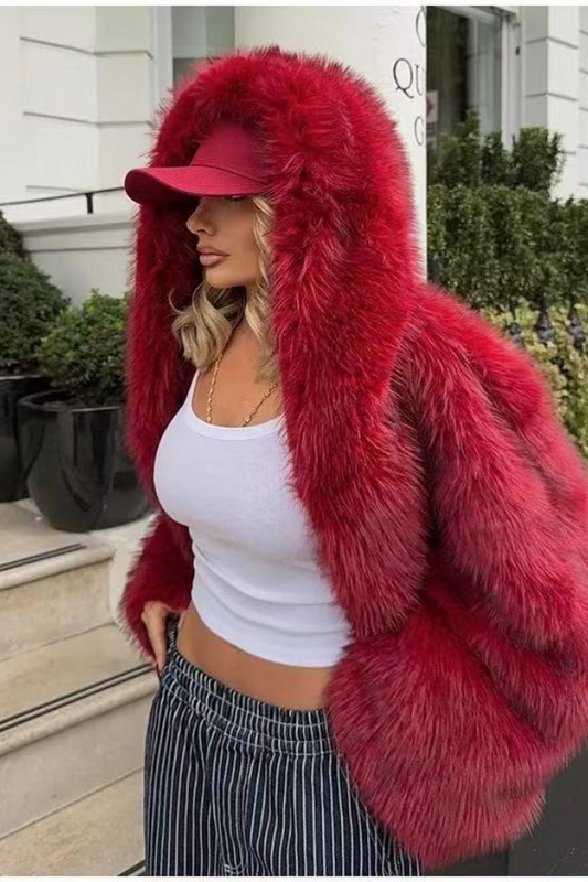 Fur Fox Trim Hooded Thick Warm Chic Coat