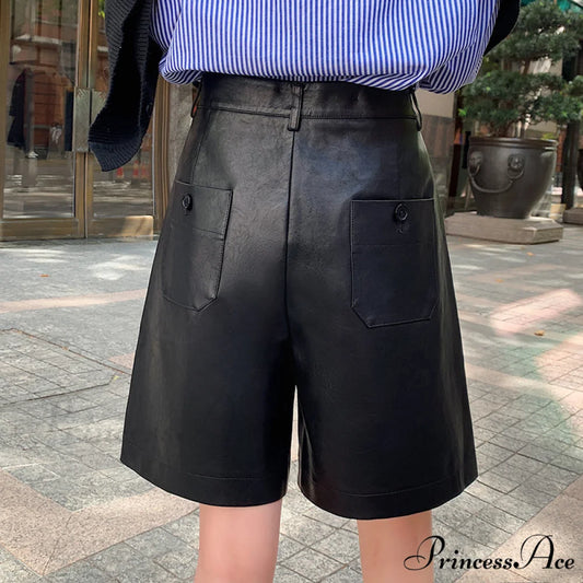 Back Buttons Fashion PU Leather Shorts