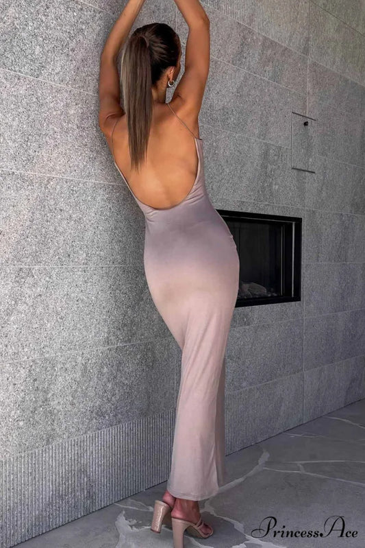 Backless Cami Dress in Solid Color Khaki / M
