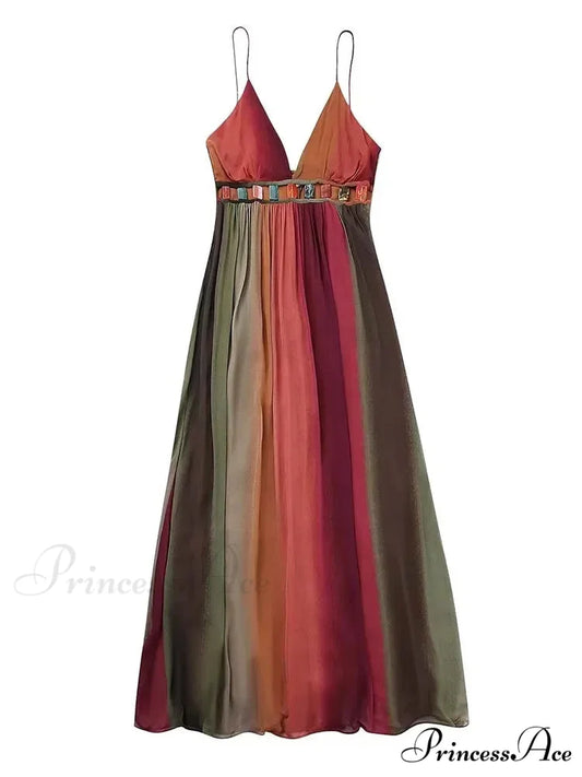 Backless Chiffon Beach Sling Maxi Dress RED / XS