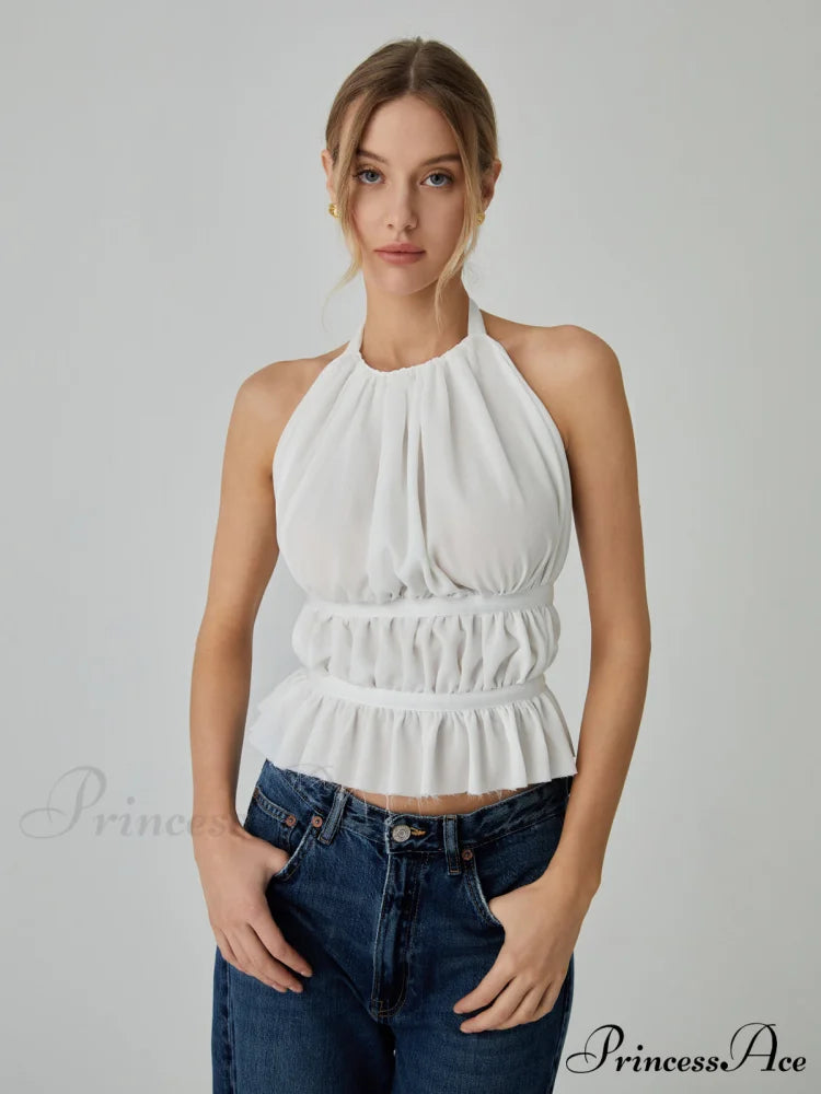 Backless Halter Graceful Tank Top White / S