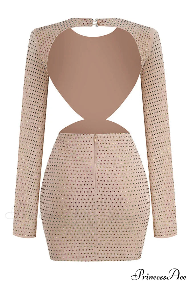 Backless Long Sleeve Charming Beading Mini Dress
