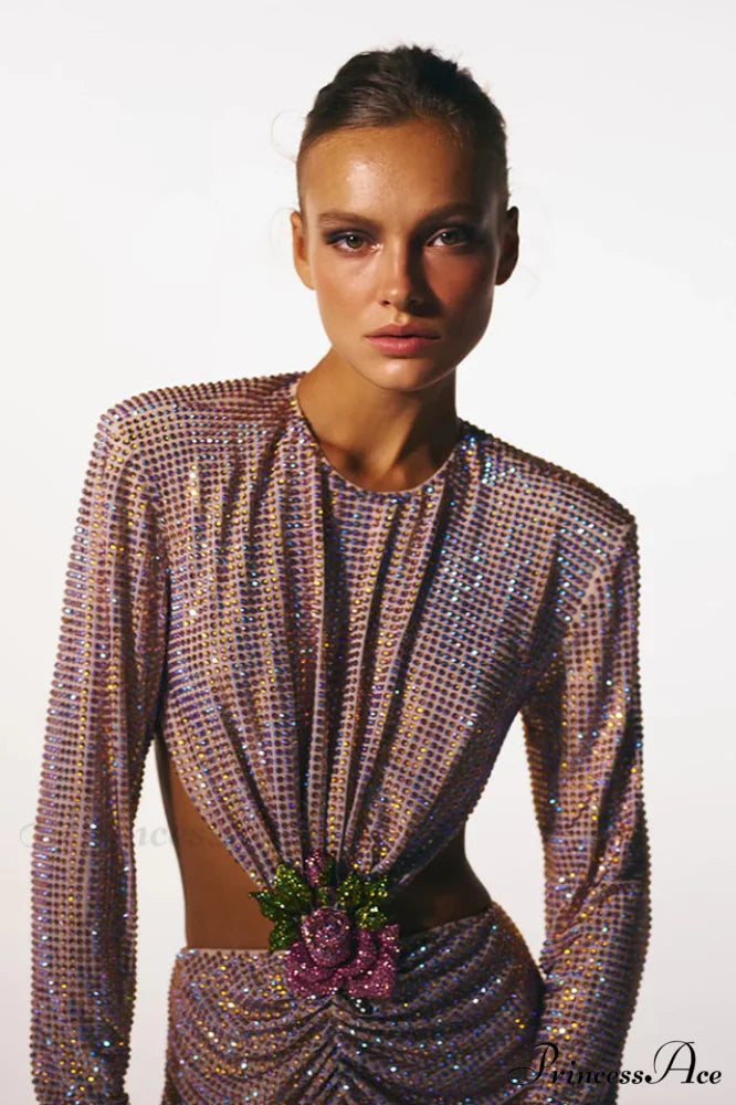 Backless Long Sleeve Charming Beading Mini Dress