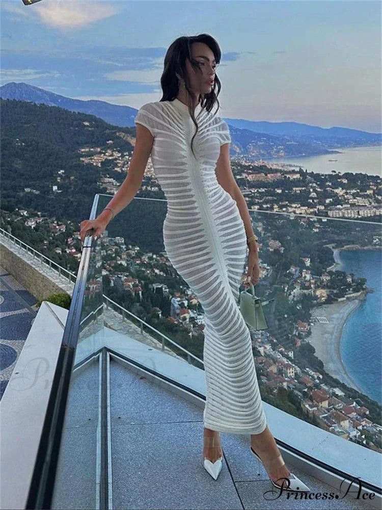 Backless V Neck Gown Maxi Dress WHITE / S