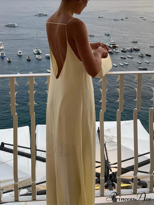 Backless Vacation Graceful Long Dress Apricot / XS