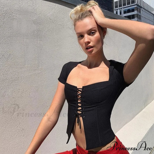 Badge Letter Graceful Printed Crop Top S / Black