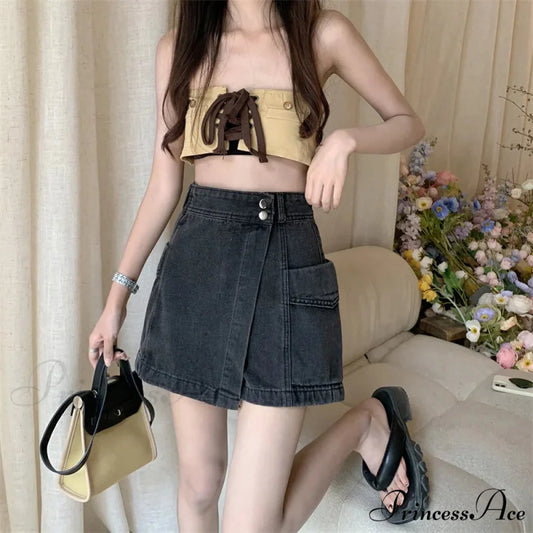 Baggy Denim Trousers Fashion Skirt Grey / S skirts-250223