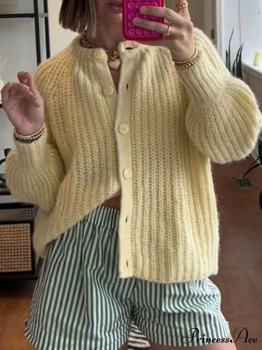 Baggy Firm Crew Neck Button Cardigan beige / S cardigans-241228