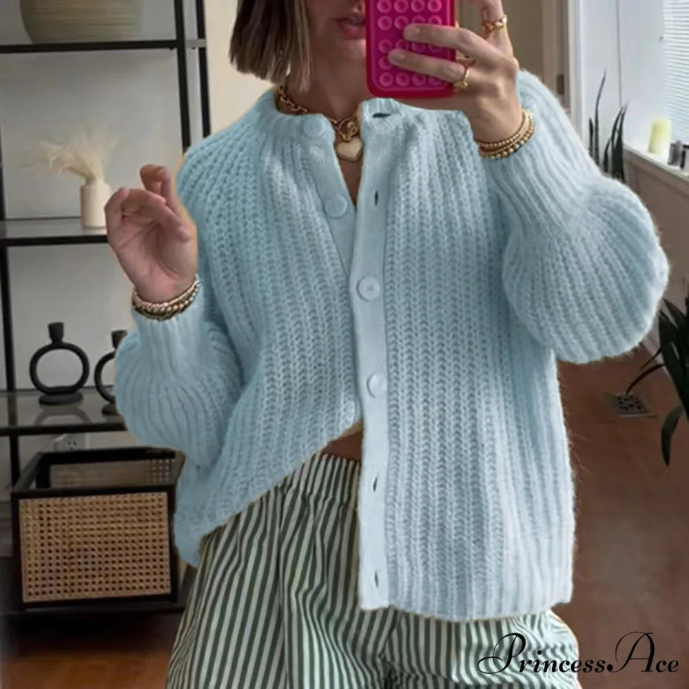 Baggy Firm Crew Neck Button Cardigan cardigans-241228