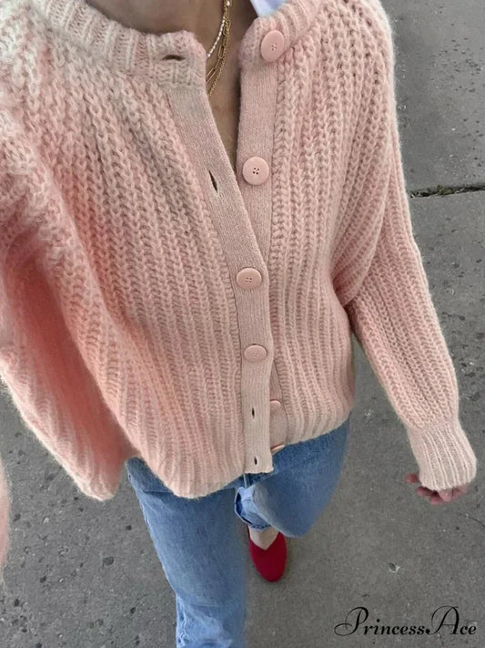 Baggy Firm Crew Neck Button Cardigan cardigans-241228