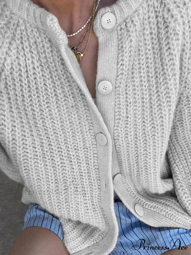 Baggy Firm Crew Neck Button Cardigan cardigans-241228