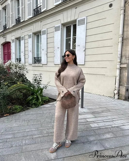 Baggy Knitted Round-neck Sweater for Women Khaki / S swraters-241228