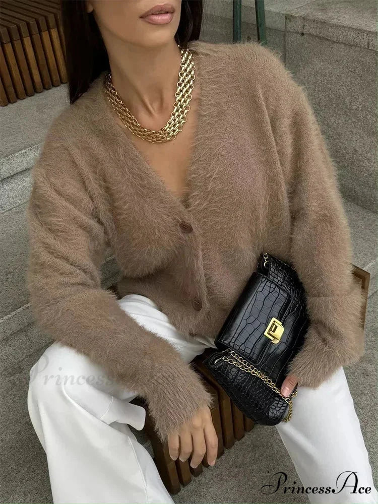 Baggy Off Shoulder V-neck Cardigan cardigans-241228