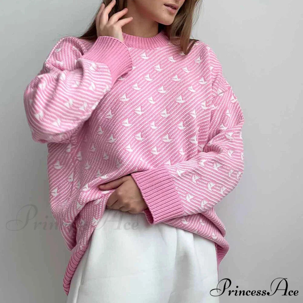 Baggy Style Patterned Extended Sleeve Jumper swraters-241228