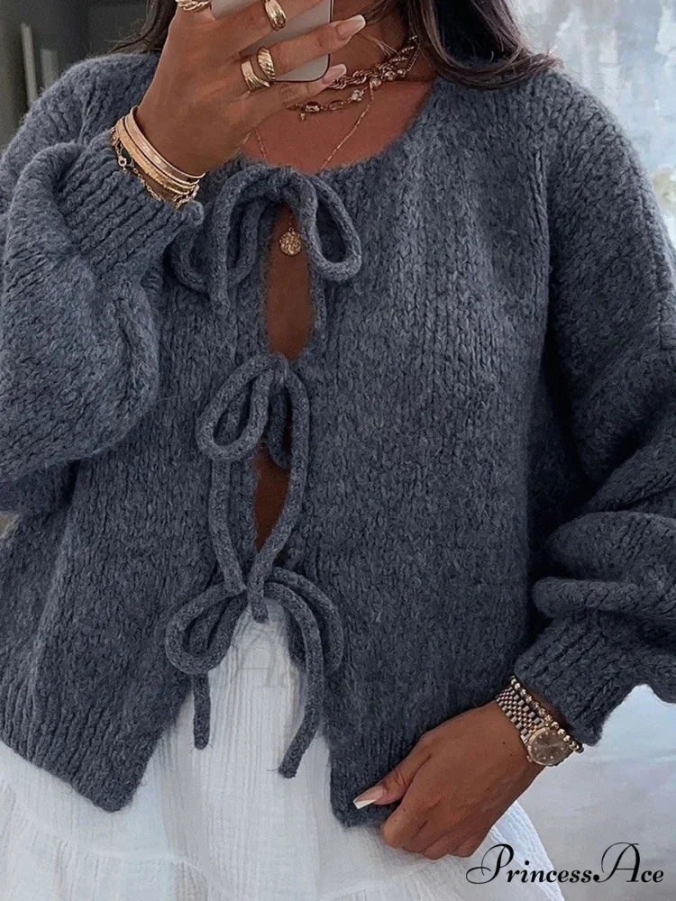 Baggy V-Neck Bind Front Knit Cardigan black / S cardigans-241228