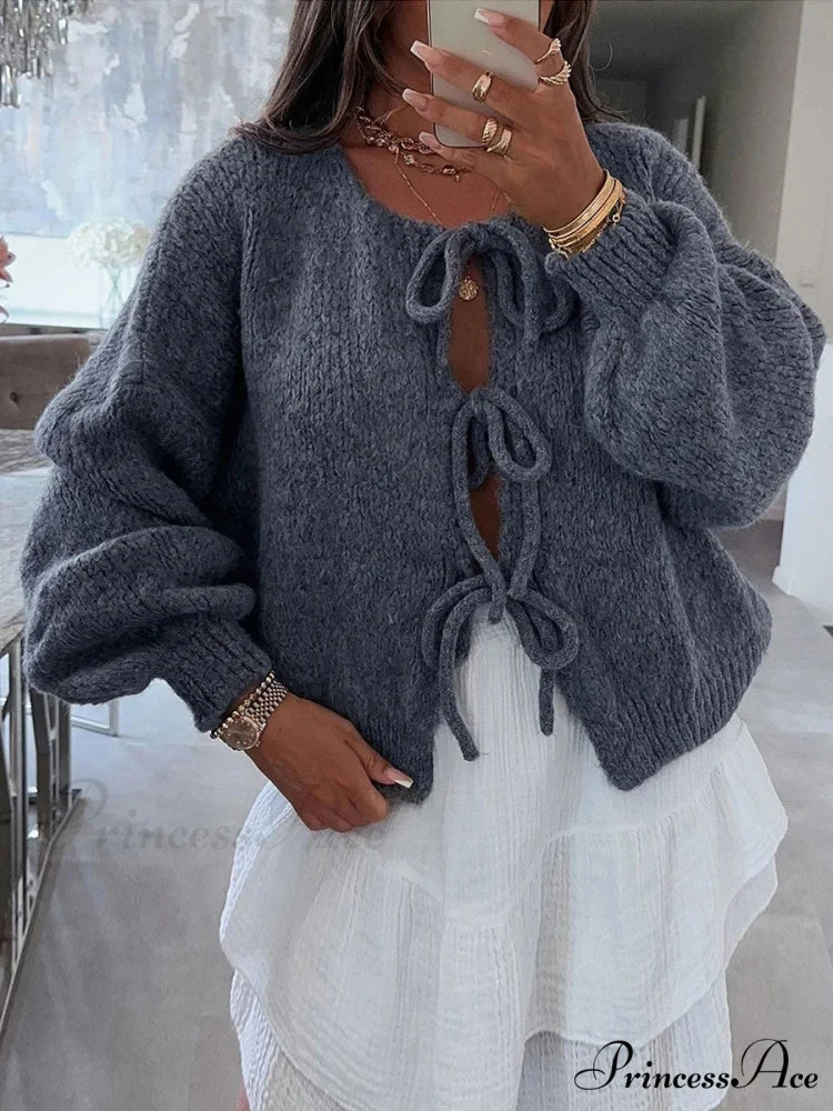 Baggy V-Neck Bind Front Knit Cardigan cardigans-241228