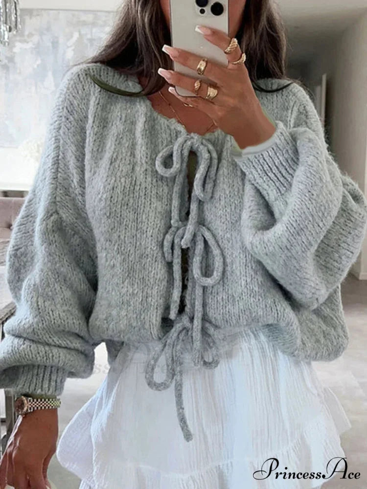 Baggy V-Neck Bind Front Knit Cardigan cardigans-241228