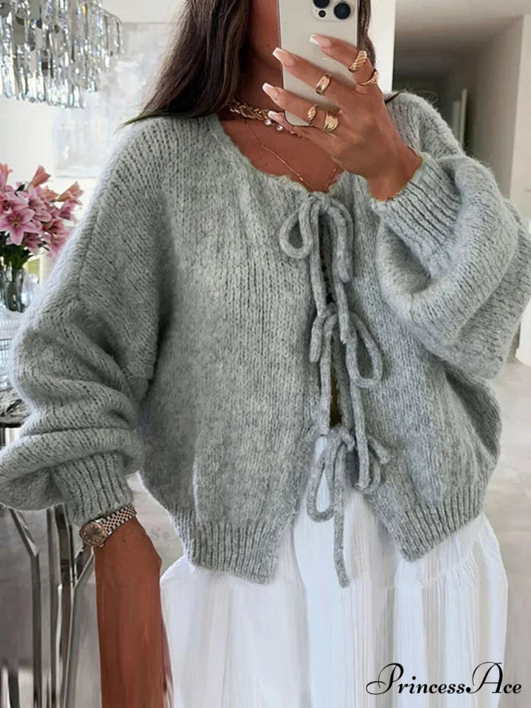 Baggy V-Neck Bind Front Knit Cardigan green / S cardigans-241228