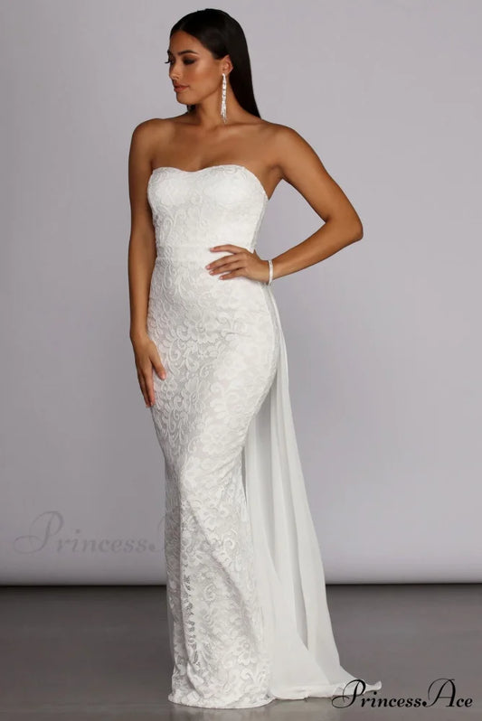 Bailey Strapless Stylish Lace Dress IVORY / XS