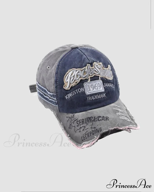 Baseball Vintage Denim Embroidered Distressed Hat 1969