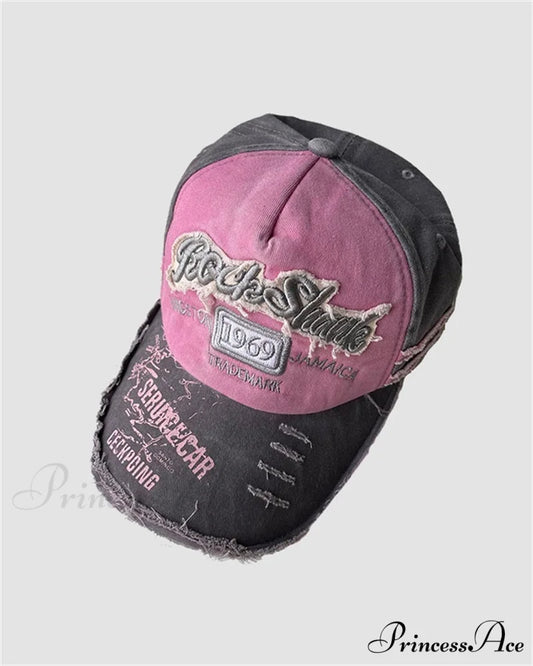 Baseball Vintage Denim Embroidered Distressed Hat 1969