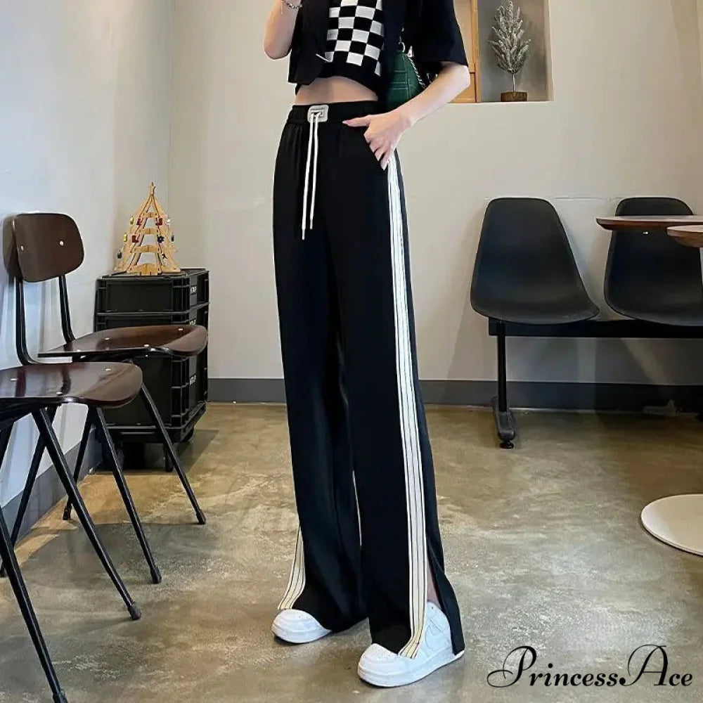 Basic Baggy Broad Leg Elastic Trousers Black / S (40-45KG) pants-241228