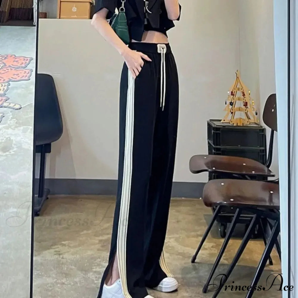 Basic Baggy Broad Leg Elastic Trousers pants-241228