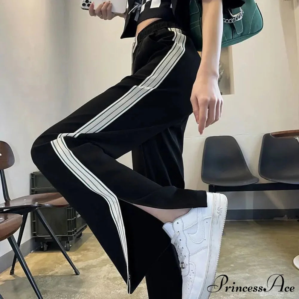 Basic Baggy Broad Leg Elastic Trousers pants-241228