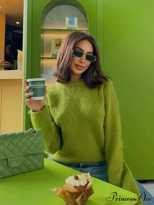 Basic Cashmere Circular Neck Sweater Green / S swraters-241228