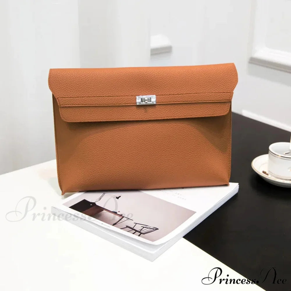 Basic Crimson Faux Leather Envelope Clutch Bag for Women 330X30X230mm / Brown clutchbag-250126