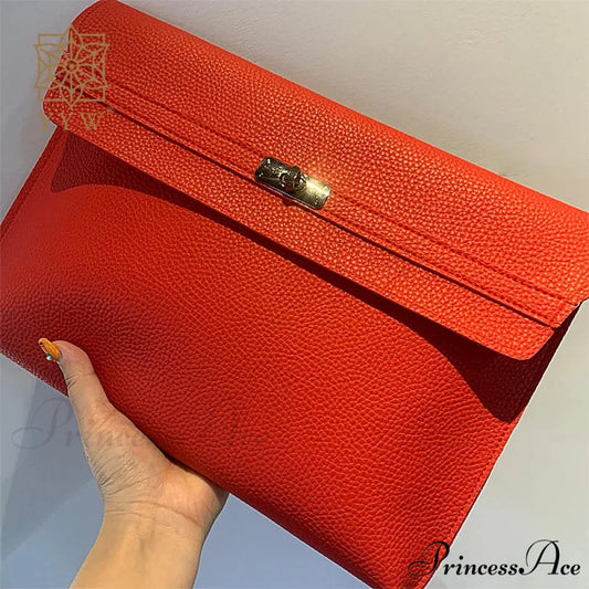 Basic Crimson Faux Leather Envelope Clutch Bag for Women 330X30X230mm / Red clutchbag-250126