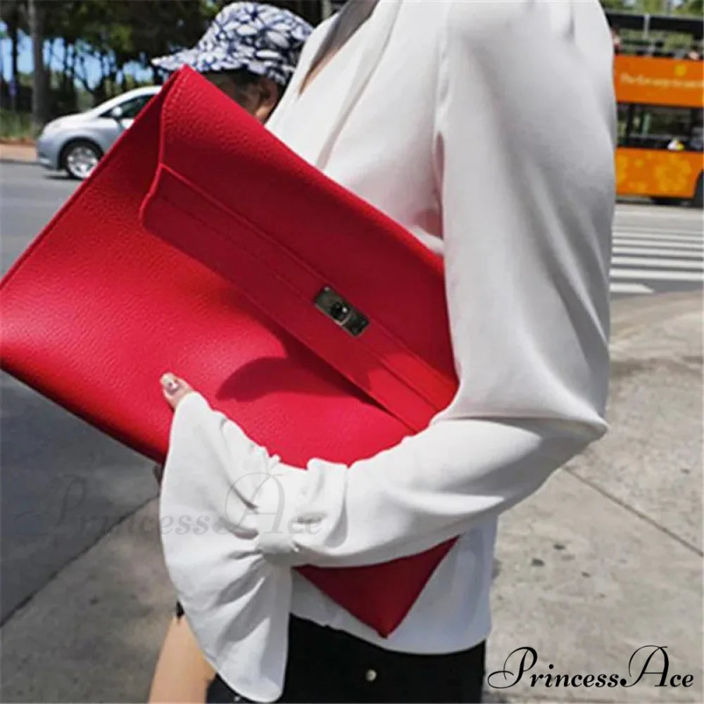 Basic Crimson Faux Leather Envelope Clutch Bag for Women clutchbag-250126