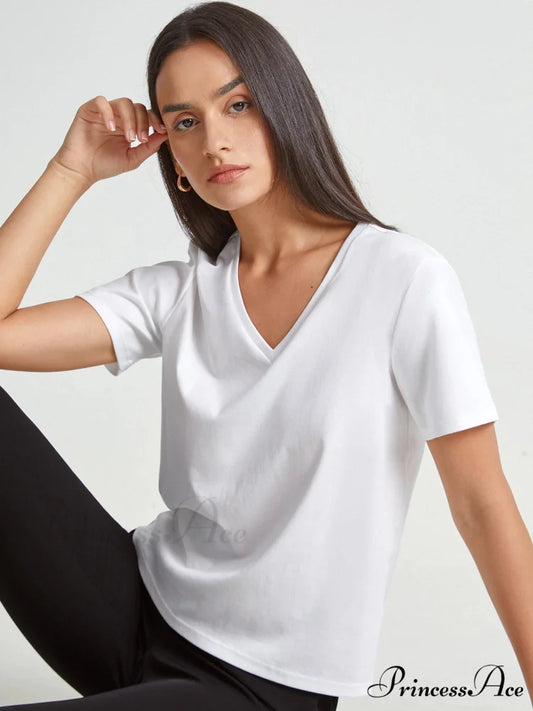 Basic Everyday Graceful V-Neck T-Shirt White / XS