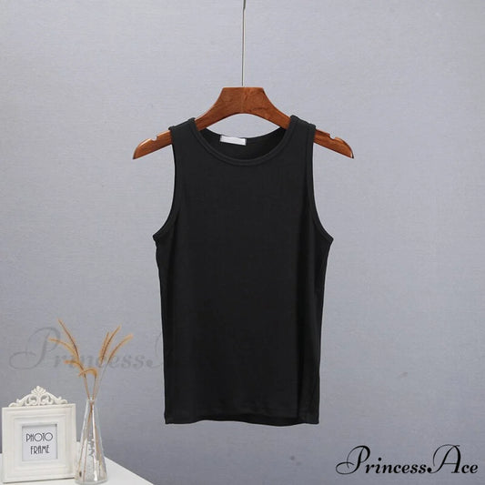 Basic Knit Ribbed Solid Vest Black / S