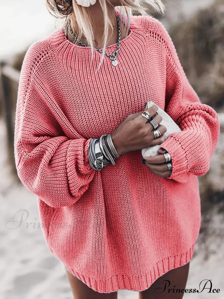 Basic Knit Stretchy Cold-Weather Jumper Pink / S swraters-241228