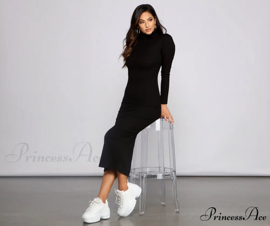 Basic Mood Ribbed Charming Knit Maxi Dress BLACK / S