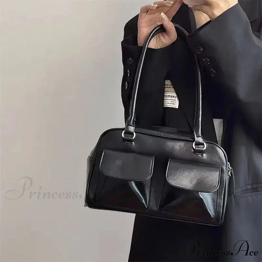 Basic Retro Business PU Leather Shoulder Bag Black / 28x16x10cm shoulder-250126
