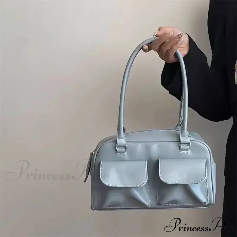 Basic Retro Business PU Leather Shoulder Bag Blue / 28x16x10cm shoulder-250126